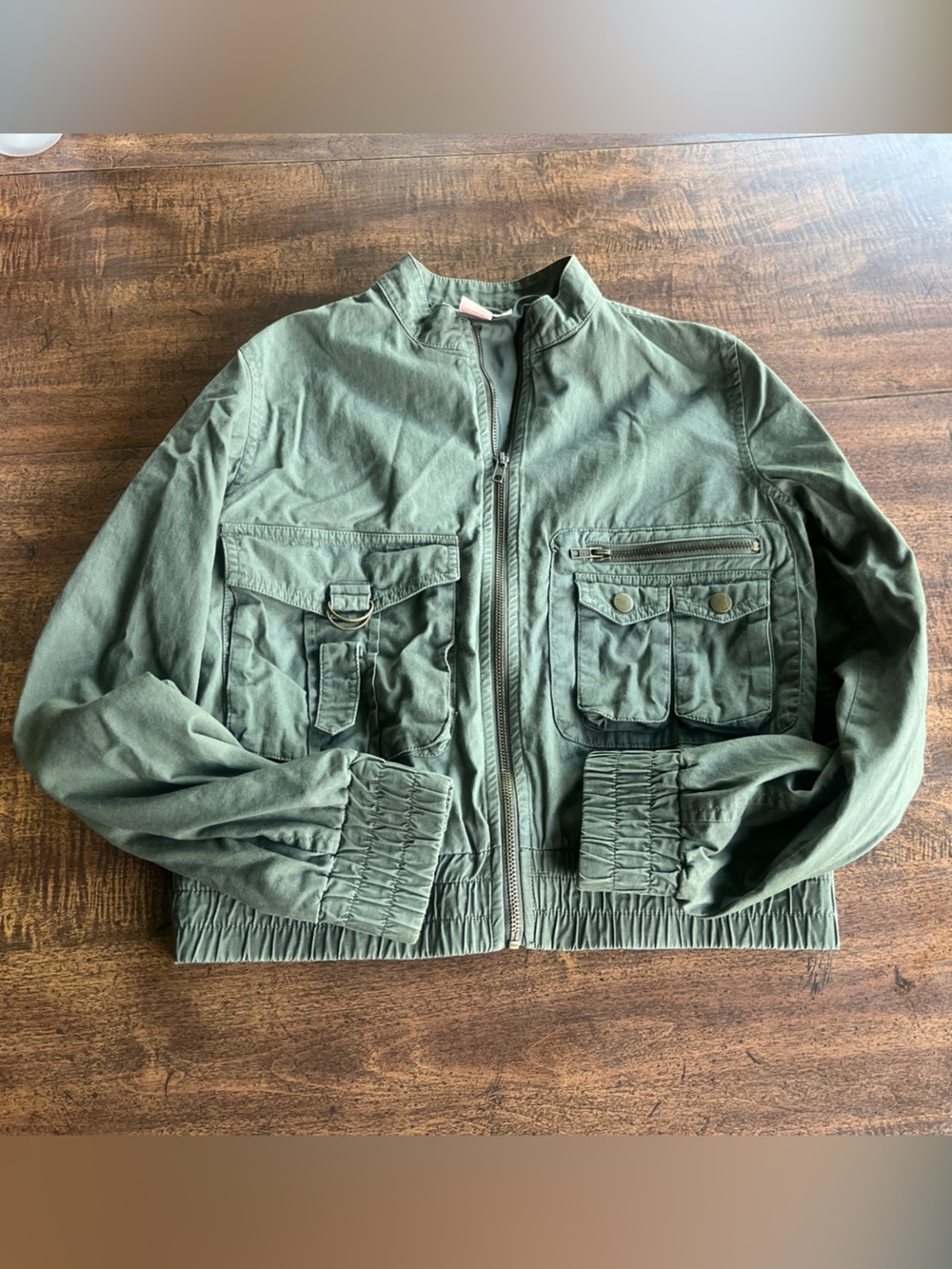 Y2K Xhilaration Green Utility Cargo Jacket Womens Med Military Gorpcore Grunge